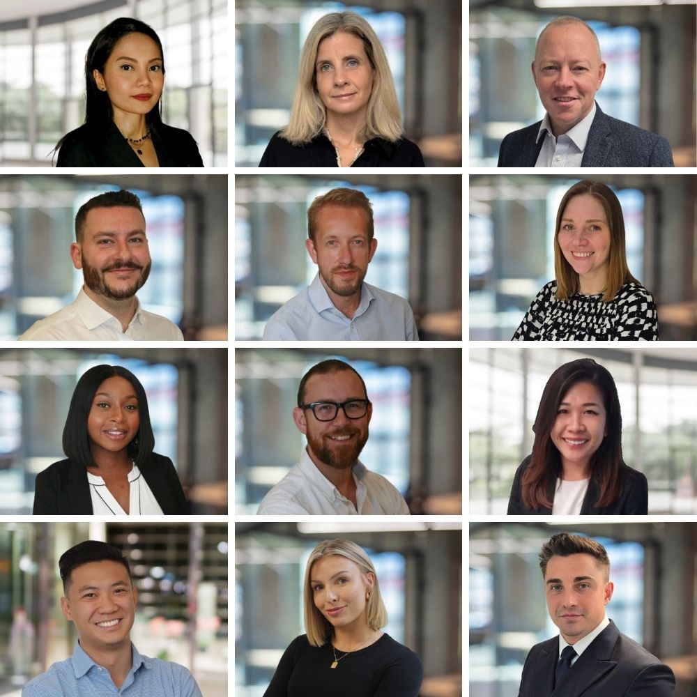 Collage of twelve diverse professionals in business attire, representing Danos Group’s expert governance, legal, and compliance recruiters.